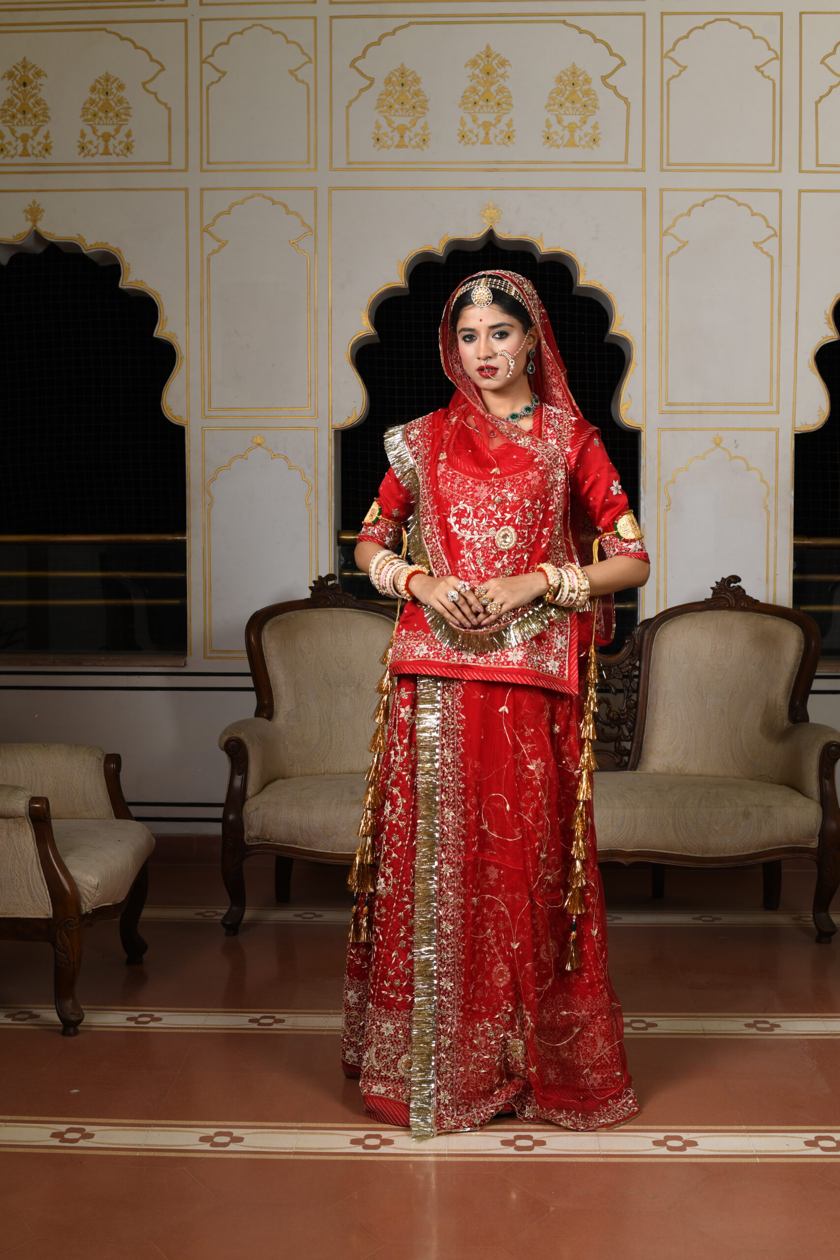 Red Satin Poshak with Dabka and Zari work