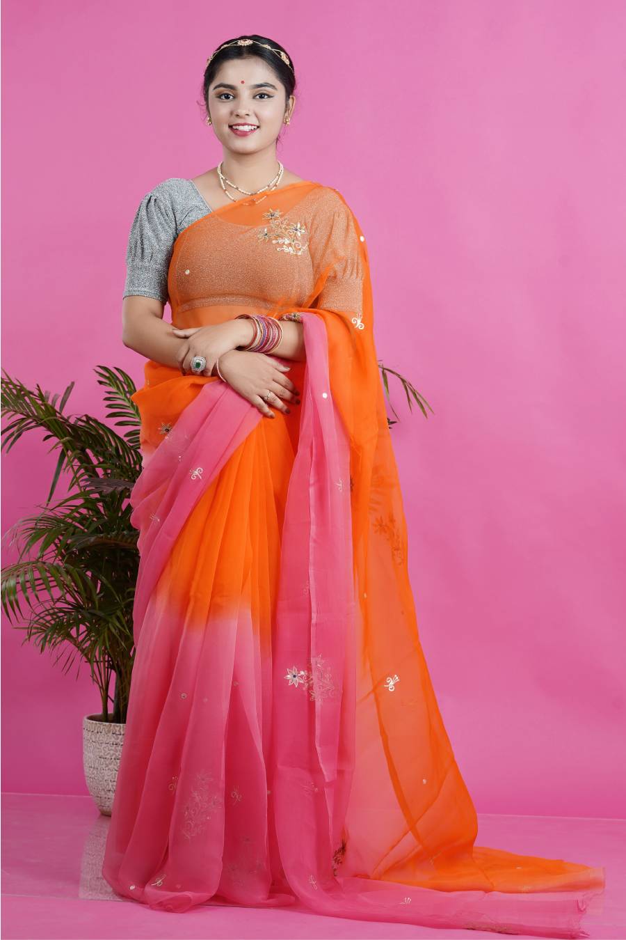 Plain Pink or Pink Hued Sarees with Golden Borders (Zari & No Zari)